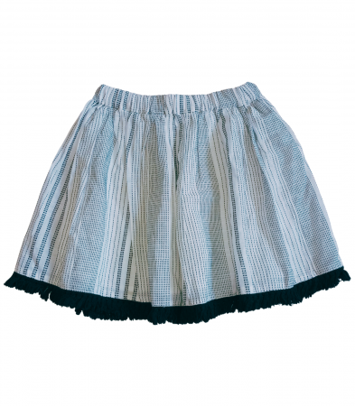 Fuste fete - Fusta fete brodata, OVS, model cu ciucuri, Bumbac pur, Alb si negru , 104 CM, 3-4 ani