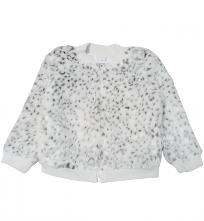 Geci si veste copii - Jacheta pentru fete, The Children's PLACE, blana artificiala, poliester, Gri, 98 cm, 3 ani