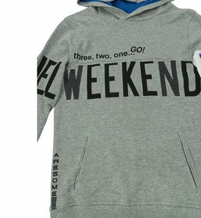 Hanorac baieti, OVS, imprimeu text Hello Weekend, Bumbac si viscoza, 11-12 ani [2]