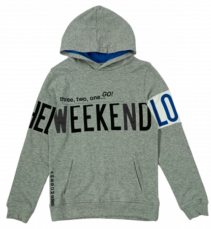 Hanorace copii - Hanorac baieti, OVS, imprimeu text Hello Weekend, Bumbac si viscoza, 11-12 ani