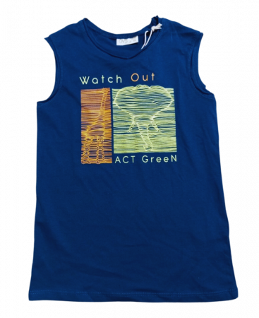 Lenjerie intima copii - Maiou baieti Watch out Act Green, OVS, Bumbac, Albastru inchis, 116 CM, 5-6 ani