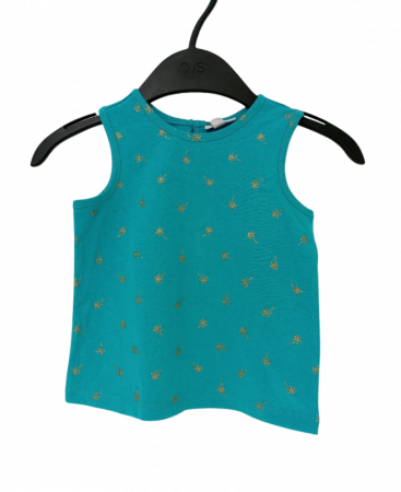 Lenjerie intima copii - Maiou pentru fetite, OVS, Palmieri, Bumbac organic, Turcoaz, 80 CM, 12-18 luni