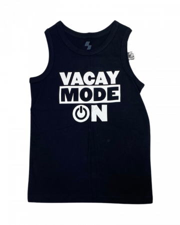 Tricouri copii - Maiou baieti, The Children's PLACE, Vacay mode on, Bumbac, Negru, 122-128 cm, 7-8 ani