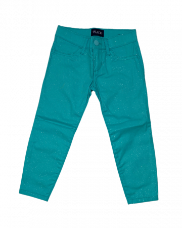 Pantaloni copii - Pantaloni blugi cu slipici fete, The Children's PLACE, Bumbac, turcoaz, 104 cm, 4 ani