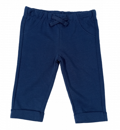 Imbracaminte copii - Pantaloni bebe, OVS, talie elastica si snur, Bumbac pur, Albastru, 68 CM, 6-9 luni