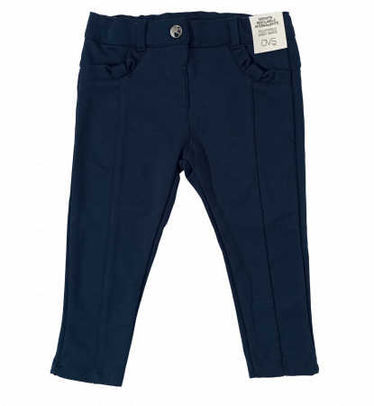 Imbracaminte copii - Pantaloni bebelusi, OVS, talies ajustabila, material elastic, Viscoza/poliester/elastan, Bleumarin, 80 CM, 12-18 luni