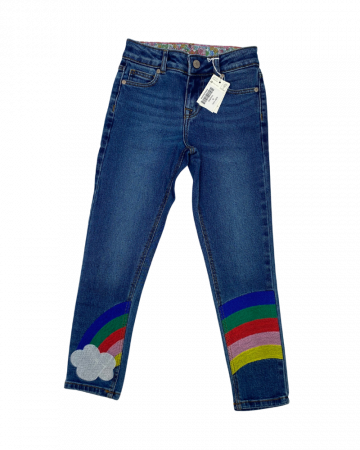 Pantaloni copii - Pantaloni blugi, fete, Mini Boden, curcubeu, Bumbac, Albastru, 128 cm, 8 ani