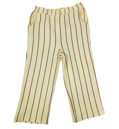 Imbracaminte copii - Pantaloni lungi eleganti fete, OVS, dungi verticale si dantela pe buzunare, Bumbac, Bej, 98 CM, 2-3 ani