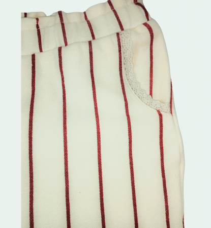 Pantaloni lungi eleganti fete, OVS, dungi verticale si dantela pe buzunare, Bumbac, Bej, 98 CM, 2-3 ani [1]