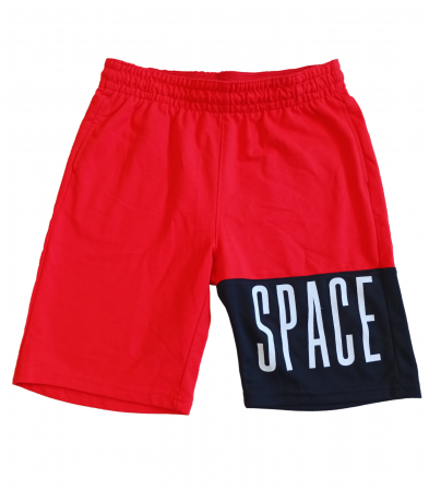 Imbracaminte copii - Pantaloni scurti baieti, SPACE JAM, imprimeu uni, Bumbac, Rosu/Negru, 116 CM, 5-6 ani