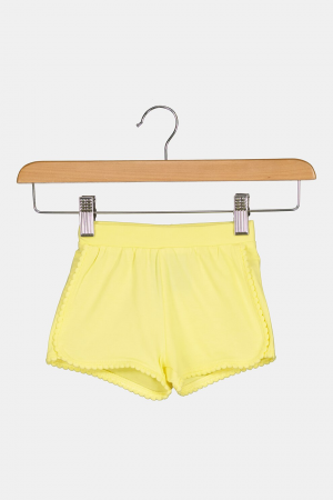 Imbracaminte copii - Pantaloni scurti fete, OVS, aplicatie decorativa cusuta, Bumbac organic, Galben, 86 CM, 18-24 luni