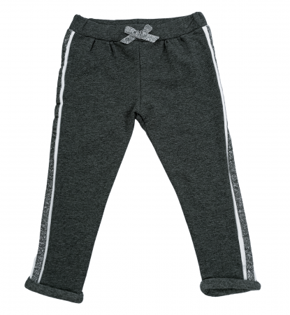 Imbracaminte copii - Pantaloni sport fete, OVS, dungi cu sclipici, funda, Bumbac, Negru, 92 CM, 2-3 ani