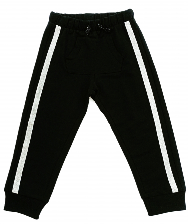 Imbracaminte copii - Pantaloni sport pentru fete, OVS, dungi cu sclipici, talie elastica, Negru, 98 CM, 2-3 ani