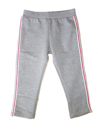 Imbracaminte copii - Pantaloni sport fetite, OVS, dungi contrastante, material flausat, Bumbac, Gri, 80 CM, 12-18 luni