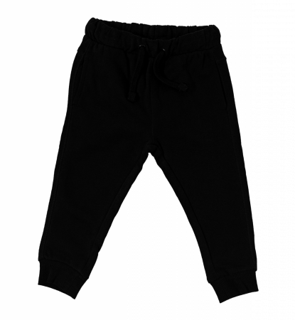 Imbracaminte copii - Pantaloni sport flausati baieti, OVS, talie elastica cu snur, Bumbac, Negru, 80 CM, 12-18 luni