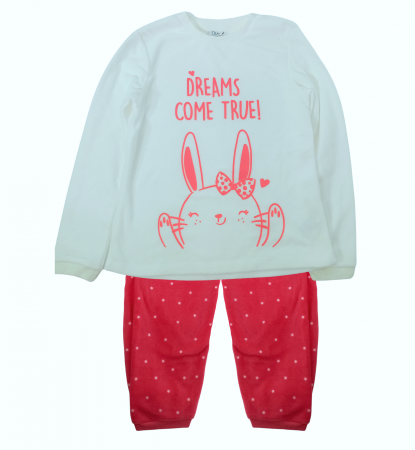Pijamale copii - Pijama flausata fete, OVS, Bunny - Dreams come true, poliester, 7-8 ani,