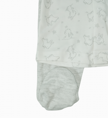 Pijama lunga bebe, OVS, iepurasi, pantaloni lungi cu picior si bluza cu capse, Bumbac, [3]