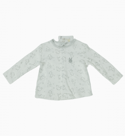 Pijama lunga bebe, OVS, iepurasi, pantaloni lungi cu picior si bluza cu capse, Bumbac, [4]