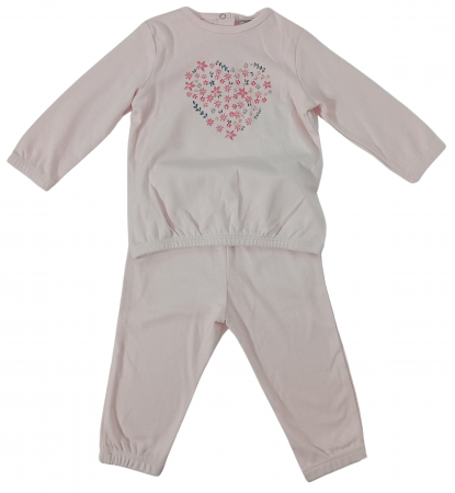 Pijamale copii - Pijama lunga fete, OVS, Floricele, Bumbac organic, Roz, 6-9 luni