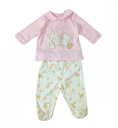 Pijamale copii - Pijama lunga fete, OVS, Iepuras si Ursulet, Bumbac organic, 3-6 luni