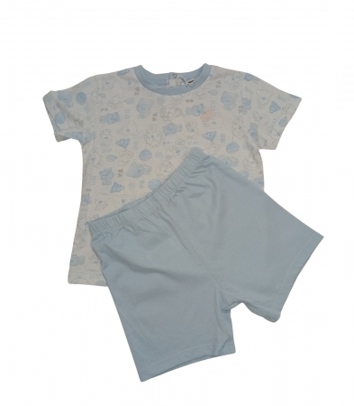 Pijama scurta baieti, OVS, imprimeu animale, Bumbac organic, Albastru, 80 CM, 12-18 luni [1]