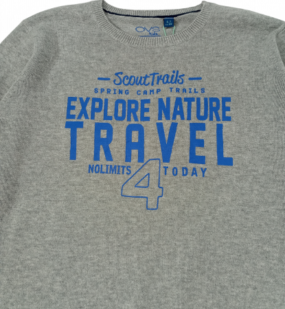 Pulover baieti tricotat, OVS, imprimeu text Scout Trails, Bumbac pur, 6-7 ani [3]