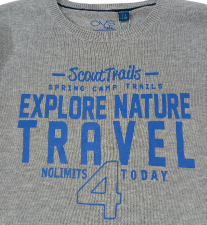 Pulover baieti tricotat, OVS, imprimeu text Scout Trails, Bumbac pur, 6-7 ani [1]