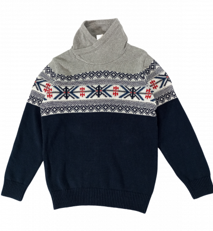 Pulovere si cardigane copii - Pulover tricotat băieți OVS - Model Romboid, Guler Înalt Petrecut, Bumbac și Acril, Multicolor, 116-122 cm