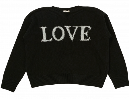 Pulovere si cardigane copii - Pulover tricotat fete, OVS, LOVE - fir argintiu, bumbac gros, 10-11 ani