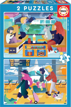 Jocuri & Jucarii - Puzzle 2 in 1 Educa - Airport & Train, 2x48 piese