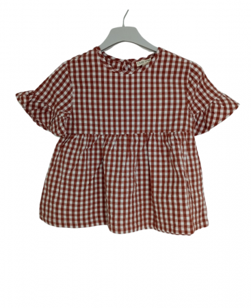 Rochii fete - Rochie evazata pentru fete , OVS, Carouri, Bumbac, Maro, 134 CM, 8-9 ani