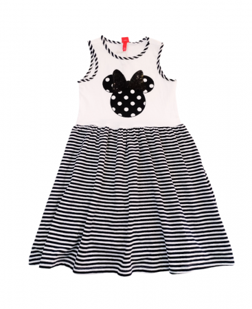 Rochii fete - Rochie fete, DISNEY, fara maneci, imprimeu Minnie cu paiete, bumbac BIO,Bicolor,128 cm, 7-8 ani