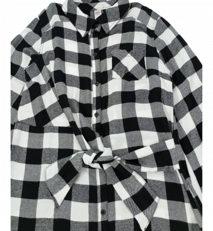 Rochie lunga stil camasa, Justice, carouri, viscoza, Alb si negru, 16 ani [3]
