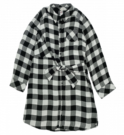 Rochie lunga stil camasa, Justice, carouri, viscoza, Alb si negru, 16 ani [2]