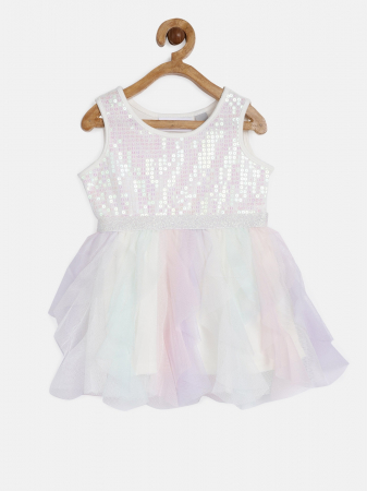 Rochii fete - Rochie pentru fete, The Children's PLACE, paiete si tutu in degrade, bumbac/poliester, Alb, 98 cm, 3 ani