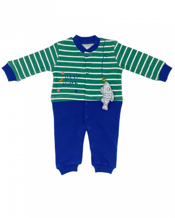 Salopete copii - Salopeta baieti albastru cu verde 0-3 luni - Little shark