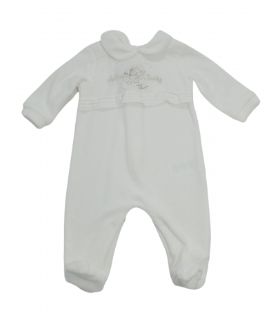 Salopete copii - Salopeta bebe intreaga, OVS, aplicatie brodata, bumbac periat/poliester, 56 CM, 1-3 luni