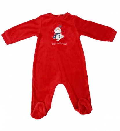 Salopete copii - Salopeta flausata cu maneca lunga, OVS, tema Craciun - broderie om de zapada, Bumbac si poliester, 6-9 luni