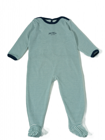 Salopete copii - Salopeta flausata cu maneca lunga, Petit Bateau, dungi, bumbac si poliester,