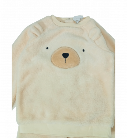 Salopeta intreaga flausata bebe, THUN, broderie cu ursuleti, Bumbac organic, 6-9 luni [2]