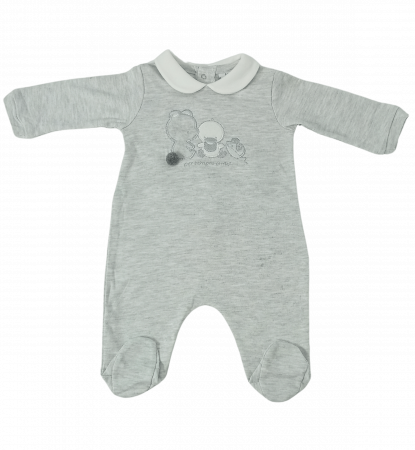 Salopete copii - Salopeta intreaga bebe, OVS, broderie cu animale, Bumbac organic,