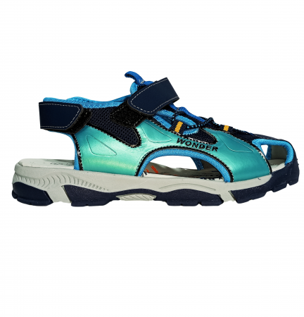 Sandale copii - Sandale inchise baieti, Mikelo Shoes, Navy scratch sandal, piele ecologica,