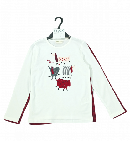 Bluze copii - Set 2 bluze fete, OVS, grafica si dungi, Bumbac organic, 7-8 ani