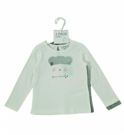 Bluze copii - Set 2 bluze fete, OVS, elemente grafice, decupaj posterior, balerina, Bumbac organic, 18-24 luni