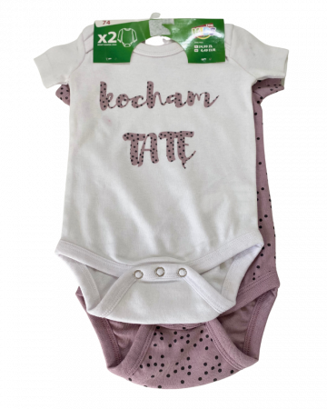 Body-uri copii - Set 2 body fete cu mÃ¢neca scurta mov cu alb 74 cm