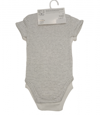 Set 2 body-uri copii, OVS, imprimeu grafic si in dungi, Bumbac organic, Alb & Gri, 62 CM, 3-6 luni [1]