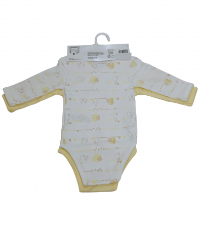 Set 2 body-uri nou-nascuti, OVS, imprimeu grafic, Bumbac organic, Galben & Alb, 50 CM, 1 luna [2]