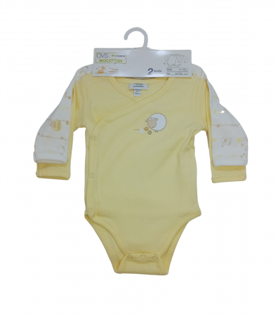Set 2 body-uri nou-nascuti, OVS, imprimeu grafic, Bumbac organic, Galben & Alb, 50 CM, 1 luna [3]