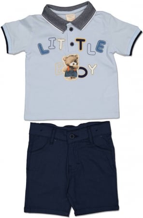 Compleuri copii - Set 2 piese baieti, SANI, Little boy, Bumbac, Albastru deschis, 92 cm, 24 luni