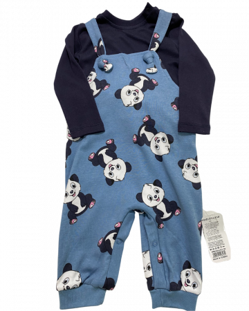 Compleuri copii - Set 2 piese Salopetă și Bluza Panda Puișor